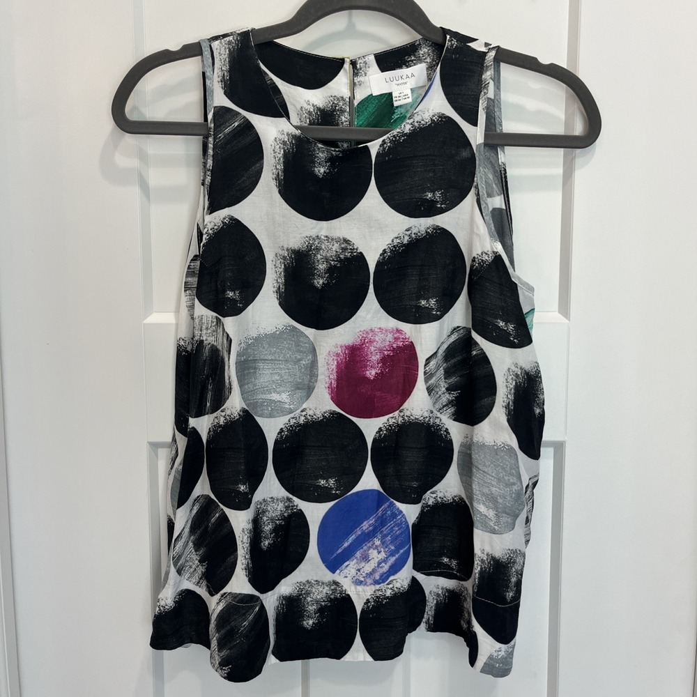 Luukaa Women's "Water" Sleeveless Circle Print Top Lightweight Size US 6